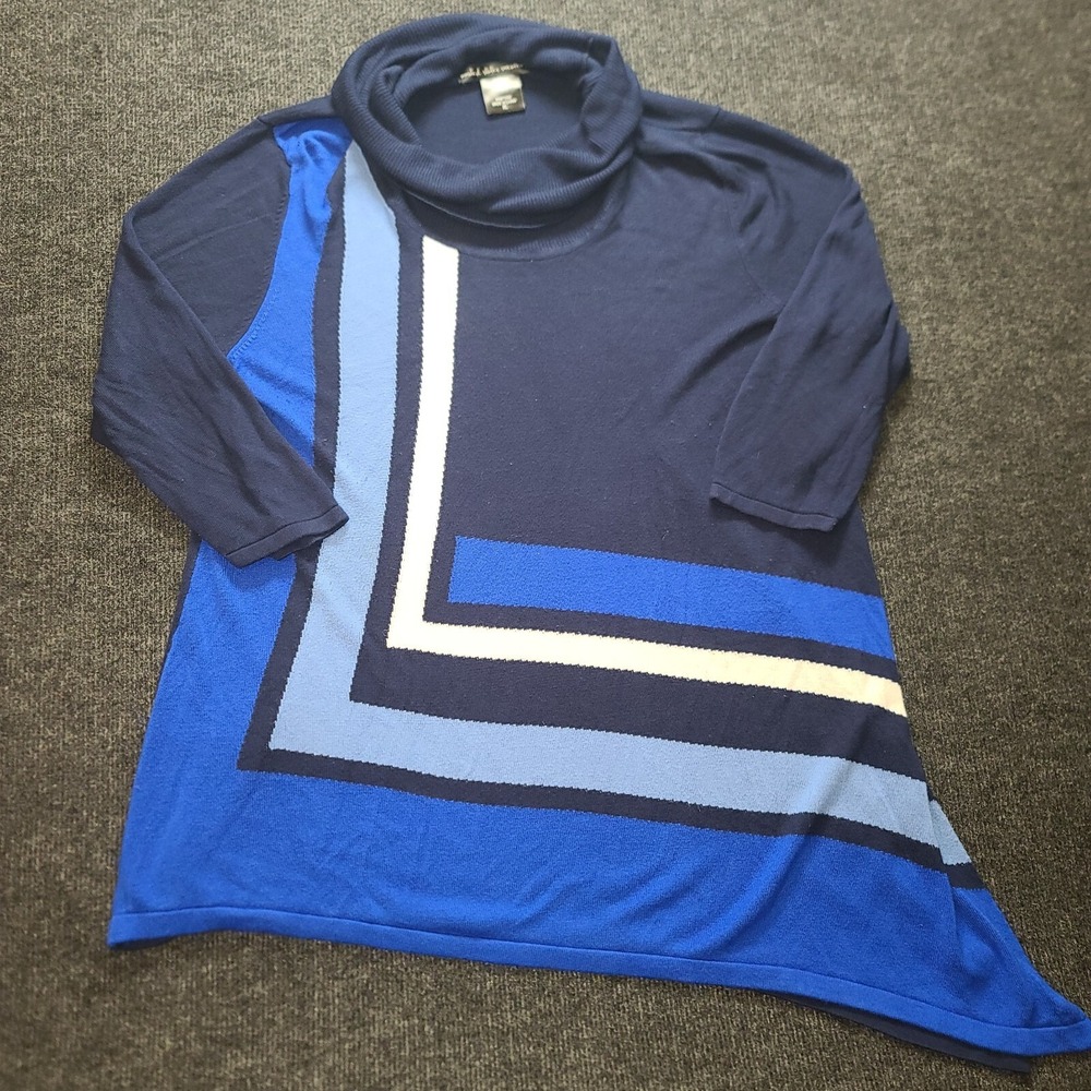 United States Sweaters Women's XL Tunic Cowl Neck Asymmetrical Hem Blue Rayon
